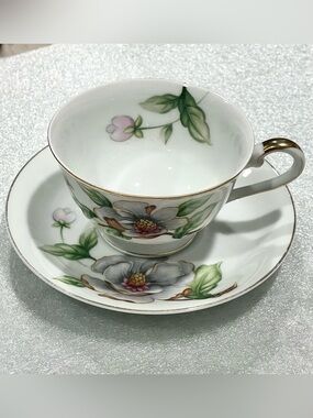 Roselyn Japan “Dogwood” Vintage Fine Bone China Teacup & Saucer Set | EUC